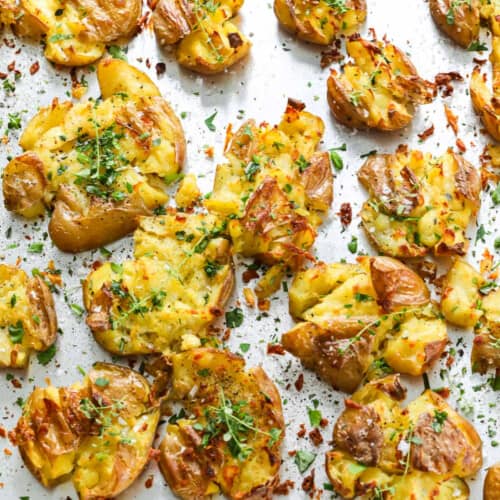 Smashed Potatoes - TRULY crispy!! {with Garlic and Herbs}