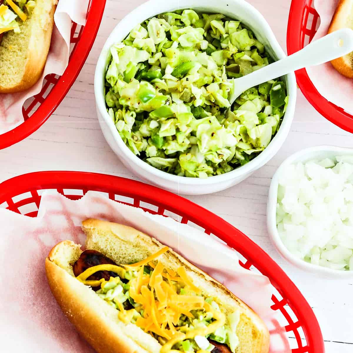 Cheesy Hot Dogs with Pickle-Pepper Relish Recipe