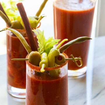 Spicy Bloody Mary Pitcher with Pickled Green Beans