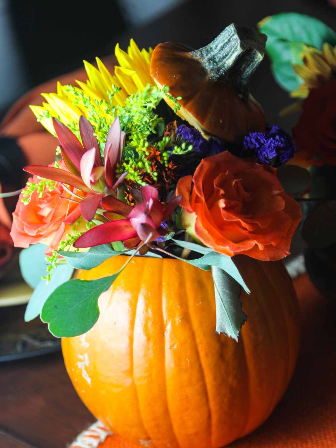 Thanksgiving Centerpieces ~ Flowers In Pumpkin Vases! | Delicious Table