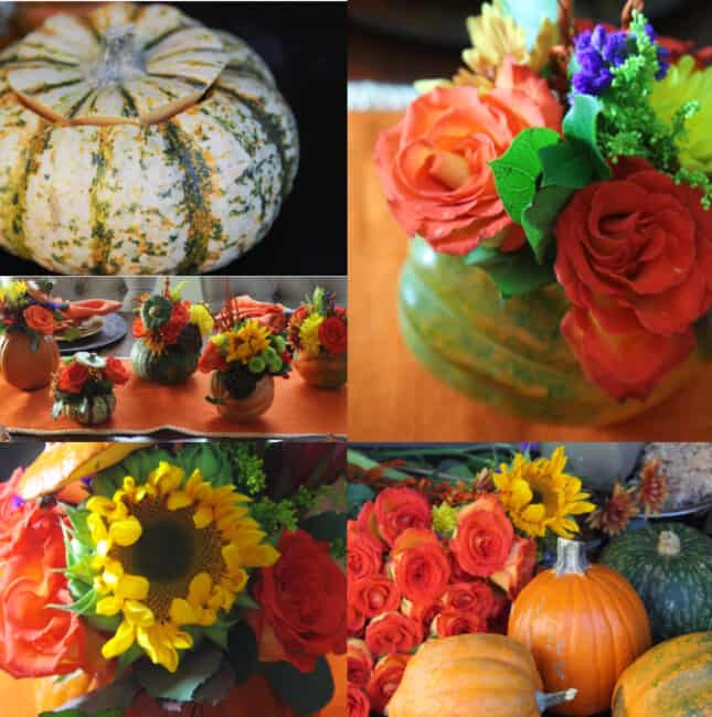 Thanksgiving Centerpieces ~ Flowers In Pumpkin Vases! | Delicious Table